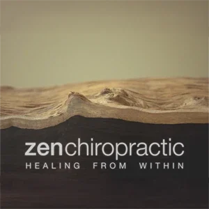 The Zen Chiropractic logo superimposed on a photo of wood